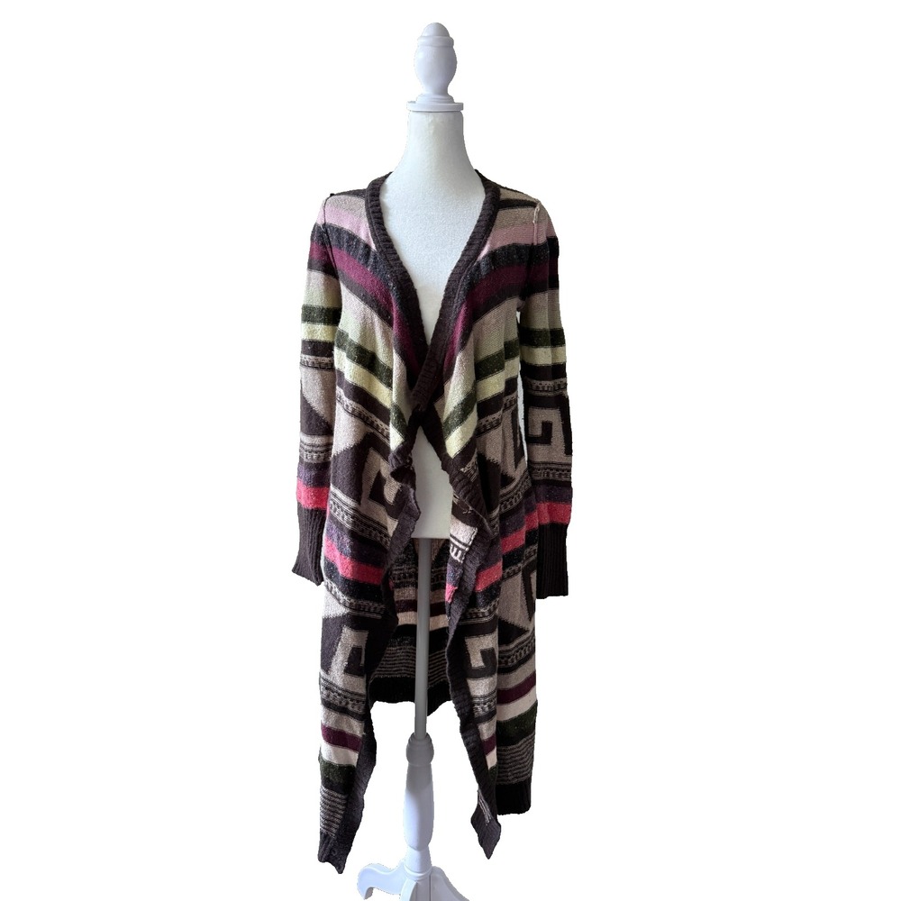 Free People XS Oversized‎ Inside Out Knit Cardigan Geometric Boho Long Sweater